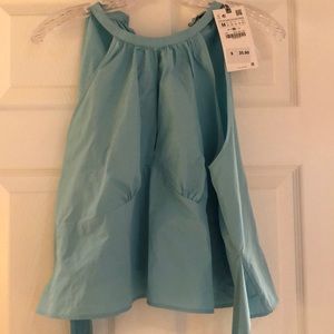 ZARA light blue top with tie in back.